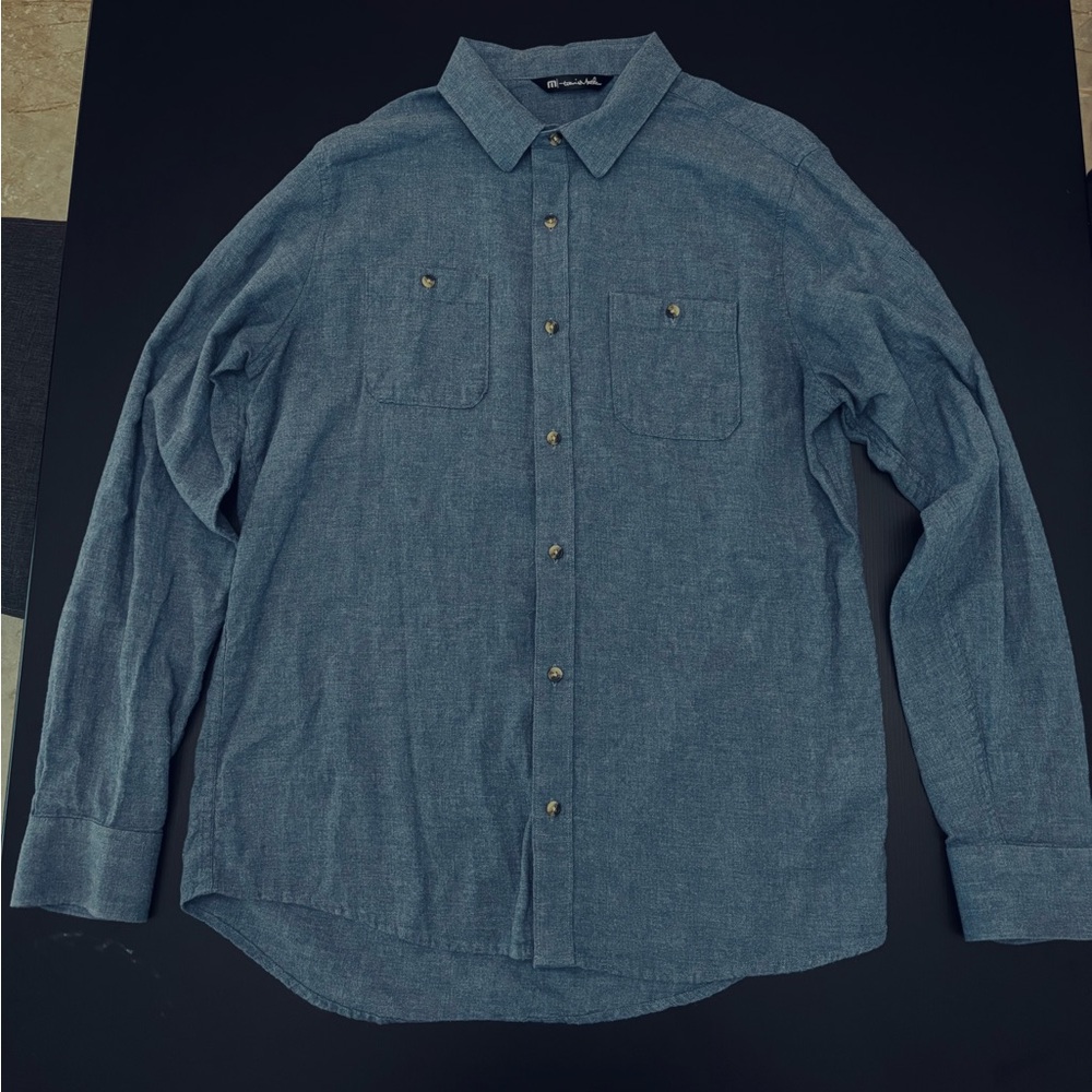 Travis Mathew Blue Casual Button Down Shirt Relaxed Fit Large